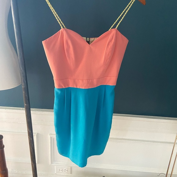 NAVEN Blue & Pink Colorblock Heartthrob Silk Dress - Picture 4 of 8